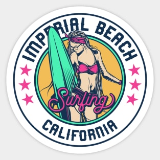 Retro Surfer Babe Badge Imperial Beach California Sticker